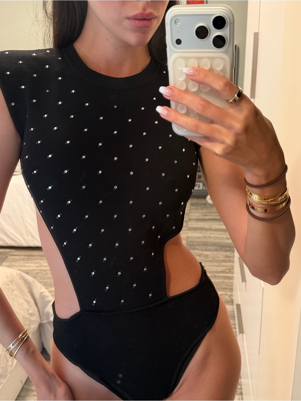 Philosophy Black Crystal-Stud Cutout Bodysuit
